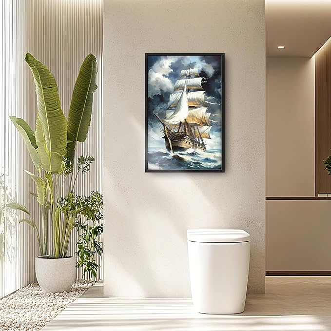 Lovira Sailing Ship Large Wall Art Sailboat Canvas Wall Decor Pictures Prints Painting Framed Modern Vertical Artwork for Living Room Bedroom Bathroom Office 24"x36"