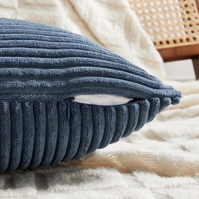 Fancy Homi 4 Packs Dusty Blue Lumbar Decorative Throw Pillow Covers 12x20 Inch for Couch Bed Sofa, Rustic Farmhouse Boho Home Decor, Soft Striped Corduroy Rectangle Accent Cushion Case 30x50 cm