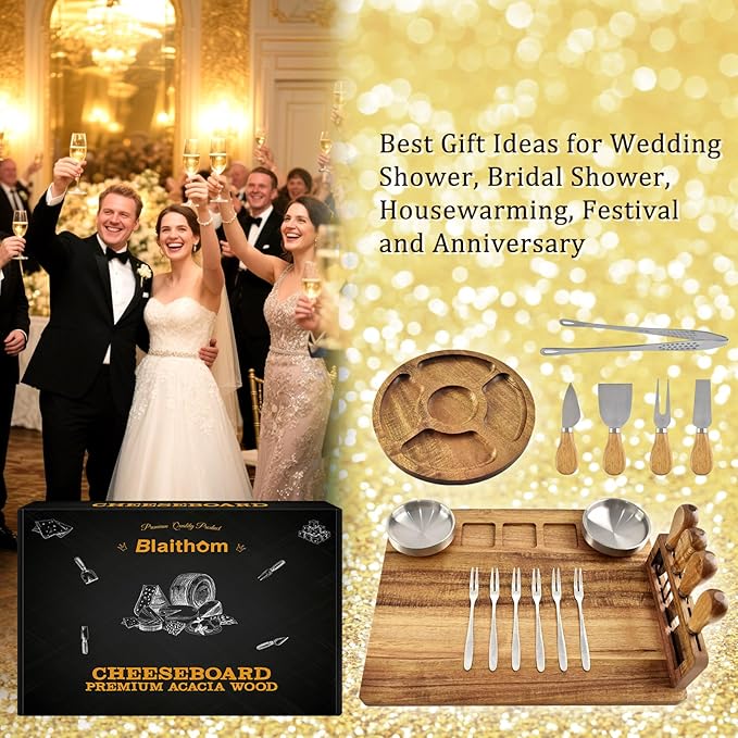 Charcuterie Boards Set, Acacia Wood Cheese Board Set for Serving, House Warming Gifts New Home, Wedding & Bridal Shower Gift, Birthday Gift for Women,Halloween