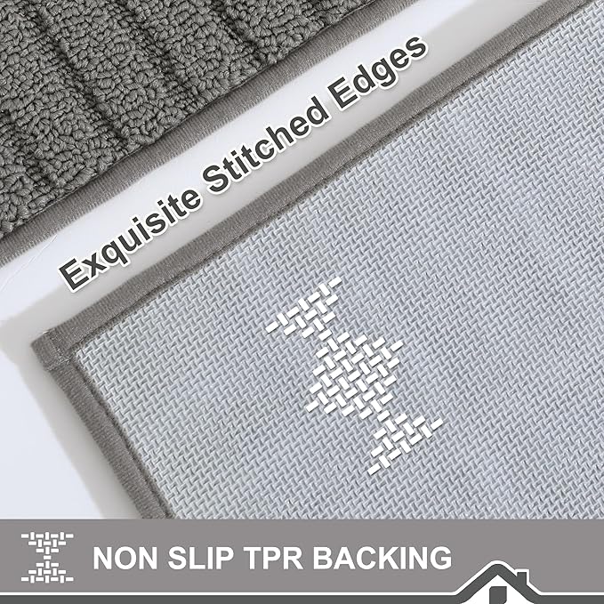 BEQHAUSE-Kitchen-Rugs-Washable-Kitchen-Mats-for-Floor Non-Slip Kitchen Mat Absorbent Kitchen Runner Rug with TPR Non Skid Backing,Grey, 24”x71”