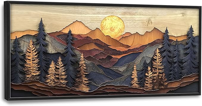 Mountain Large Wall Art for Living Room Framed, Cabin Wall Decor Pictures, Nature Scenery Pine Forest Landscape Canvas Print Painting, Aesthetic Artwork Bedroom Office Home Decor 60"x30"