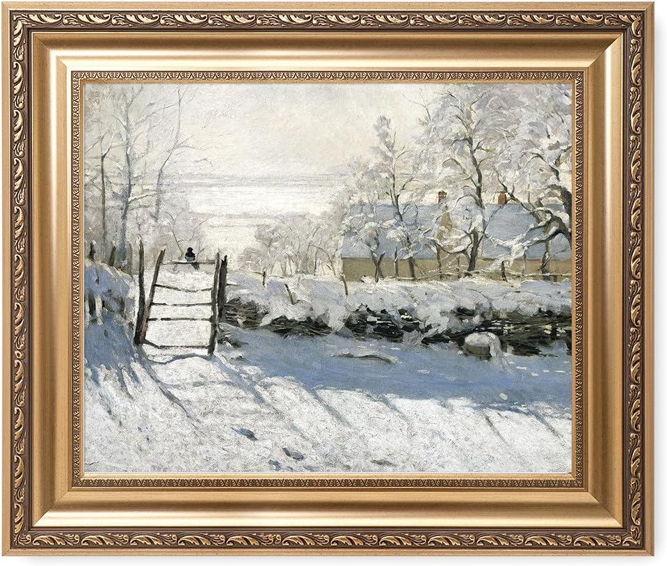 DECORARTS - The Magpie by Claude Monet. Classic Art Reproduction, Giclee Print on Canvas. Ready to Hang Framed Wall Art for Wall Decor. Total Size w/Frame: 26x22
