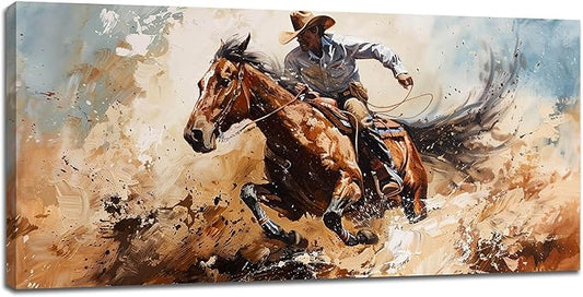 30x60 inch Large Western Cowboy Wall Art Vintage Cowboy Pictures Wall Décor Abstract West Canvas Painting Artwork Country Home Decoration for Living Room Bedroom Office