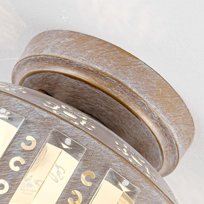 Rustic Crystal Ceiling Light, Semi Flush Mount Ceiling Light in Vintage Brass Finish, Modern Light Fixture for Bedroom, Hallway, Entryway, or Living Room