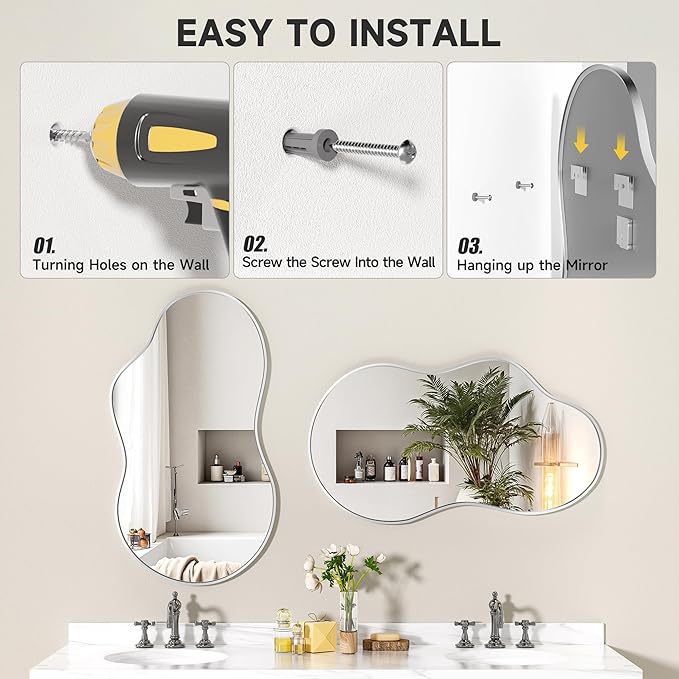 Hasipu Irregular Wall Mirror - 24"x35" Silver Irregular Abstract Mirror for Wall Asymmetrica Wall Mirrors Decorative Modern for Living Room Bathroom,Bedroom,Hallway