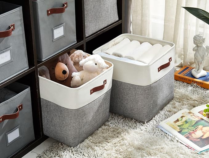 DECOMOMO 13 Inch Cube Storage Bins, Fabric Storage Cube, Basket for Kallax Shelves (Grey & White, 4 Pack)