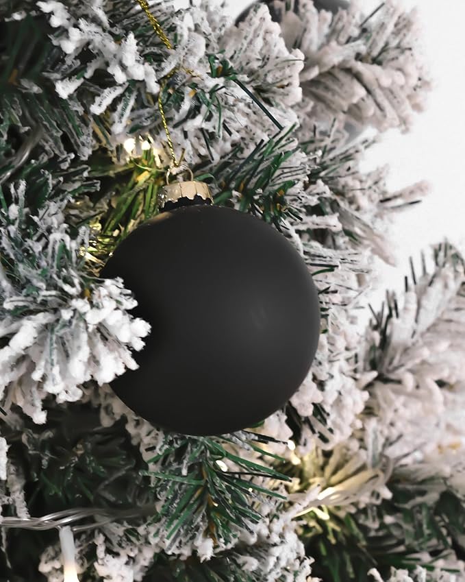 DN DECONATION Black Glass Christmas Ball Ornaments, Set of 9, 3' Hanging Christmas Baubles for Xmas Tree Decoration, Gothic, Halloween, DIY Gift