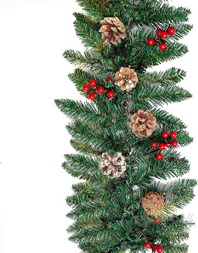 Christmas Garland - 10FT Pine Garland with Red Berries Snow Pine Cones for Indoor Outdoor Christmas Decorations- 10 Foot by 10 Inch