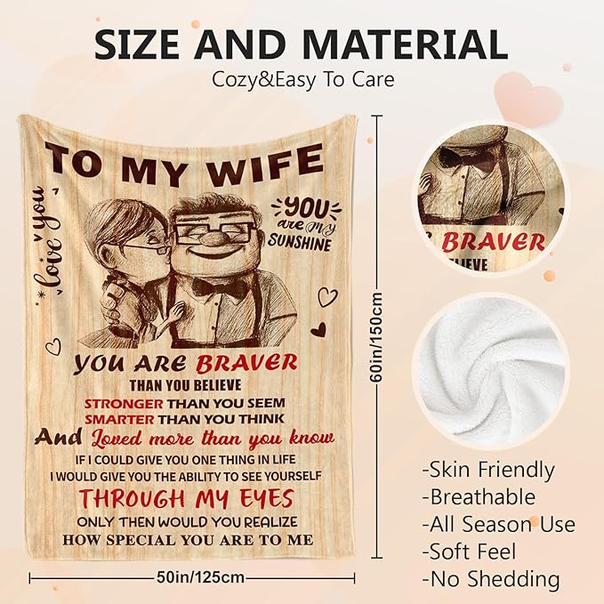 Gifts for Wife from Husband - Wedding Anniversary Birthday Gifts for Women - Romantic I Love You Present for Her - Christmas Mothers Day & Valentines Day Gifts for Wife - To My Wife's Blanket 50"x60"