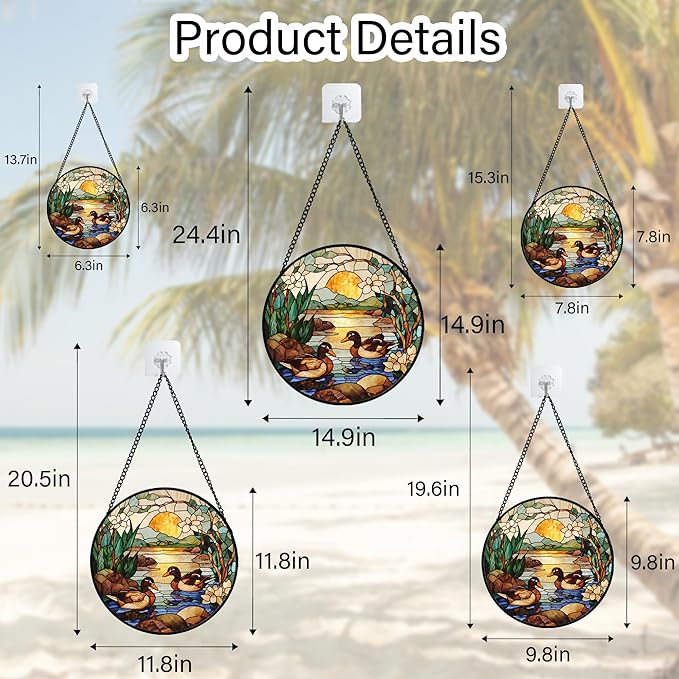 Stained Glass Window Hanging, Ducks in The Pond Sun Catcher for Door Home Decor Landscape Plant Suncatcher Christmas Mother's Day Birthday Gifts for Women Men Mom Nana 6.3 in