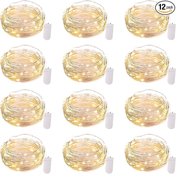 Brightown 12 Pack LED Fairy Lights Battery Operated String Lights - 7ft 20LED Waterproof Silver Wire Firefly Starry Moon Lights for DIY Crafts Wedding Table Centerpieces Party Bedroom Christmas