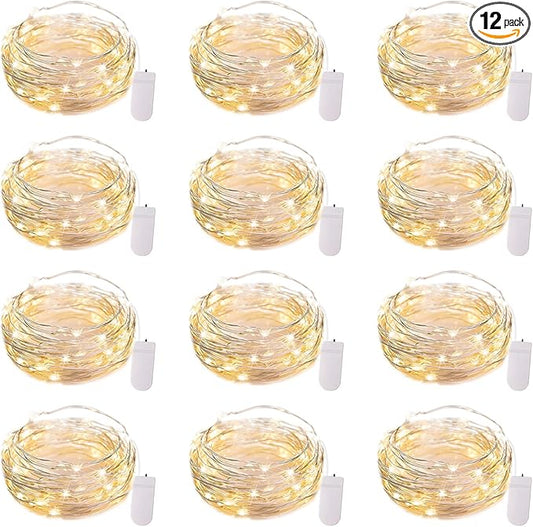 Brightown 12 Pack LED Fairy Lights Battery Operated String Lights - 7ft 20LED Waterproof Silver Wire Firefly Starry Moon Lights for DIY Crafts Wedding Table Centerpieces Party Bedroom Christmas