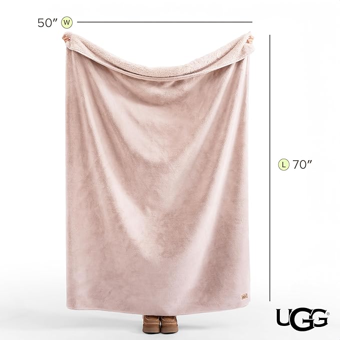 UGG Whitecap Plush Throw Blanket Fleece Lightweight Soft Throw for Couch or Bed Luxury Home Decor for Living Room Washable Hypoallergenic Blankets for Dorm Decor, 50-inch x 70-inch, Light Pink Quartz