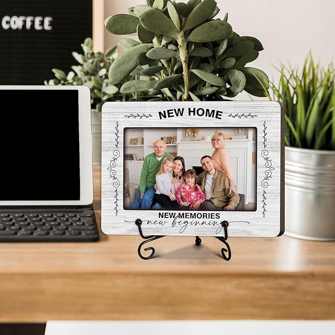 ukebobo House Warming Gifts, New Home Picture Frame, Housewarming Picture Frames, New Home Gift Ideas for Family Couples, Wood Photo Frame with Stand for Desk Decor, 8 x 6 Inches-446