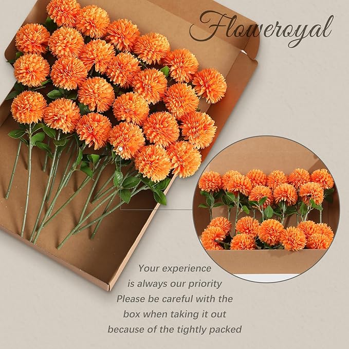 Floweroyal 24pcs Fall Flowers Artificial Chrysanthemum Ball Flower, Fake Mums Silk Hydrangea Flowers Bridal Wedding Bouquet for Home Garden Party Office Autumn Decor