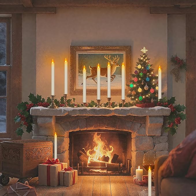 Flameless Taper Candles 10" Dripless Battery Operated with Remote Timer 6 Pack, 400+ Hours by 2 AA Batteries for Home Decor, Candlelight Dinner, Weddings