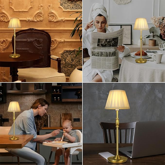 Cordless LED Touch Lamp with Dimmer Portable Small Table Lamp, 18" 2700K Rechargeable Battery Light for Bedside, Dining Room, Bedroom Lamp, Patio, Bar, Night Light, Bathroom (Antique Brass)