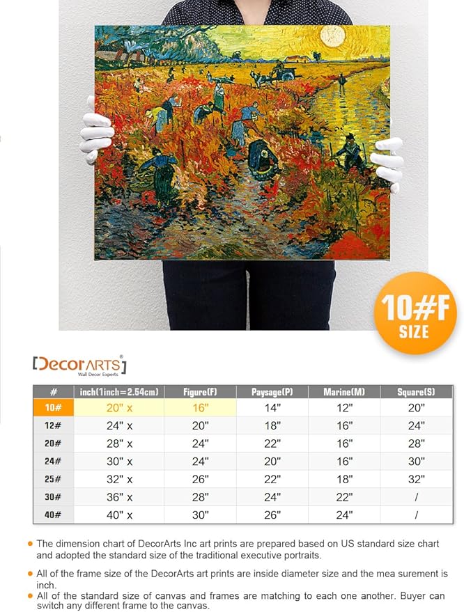 DECORARTS - The Red Vineyards, Vincent Van Gogh Art Reproduction. Giclee Canvas Prints Wall Art for Home Decor 20x16