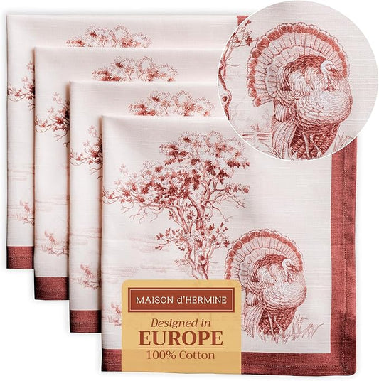 Maison d' Hermine Cloth Napkins Set of 4 100% Cotton Everyday Reusable Square Napkins Cloth Washable, Dinner, Party, Wedding, Restaurant (Holy Jouy - Brown, 20" x 20")