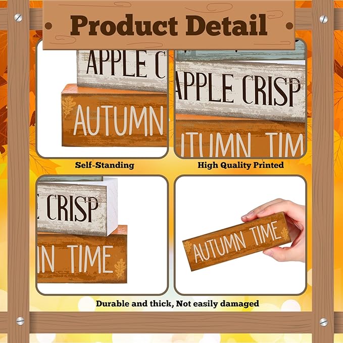 4 Pcs Fall Decoration for Home Wooden Maple Leaf Fall Tiered Tray Decor Thanksgiving Centerpiece Rustic Decorative Maple Leaf Block Signs Gift Farmhouse Autumn Decoration for Home Kitchen