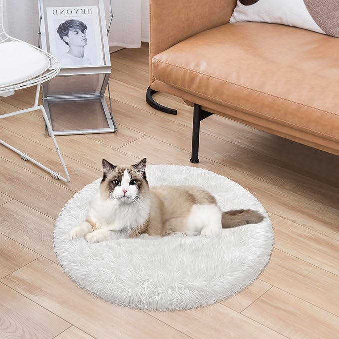 Tie Dye White Round Rugs Small 2x2 ft Fluffy Circle Rug Furry Carpet Shaggy Circular Fuzzy Plush Area Rug for Girls Bedroom Kids Room Nursery Cute Room Decor Chair Cushion Pet mat Doormat