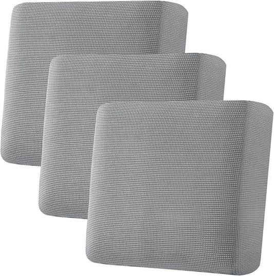 H.VERSAILTEX Super Stretch Individual Seat Cushion Covers - Sofa & Couch Cushion Slipcover Sets - Thick Jacquard Textured Twill Fabric (3 Piece XL, Dove)