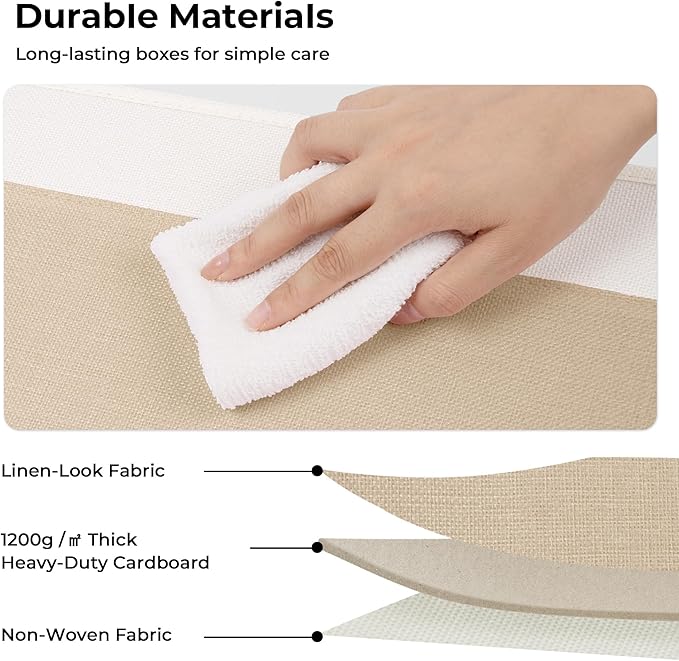 GRANNY SAYS Storage Baskets for Organizing, Fabric Storage Bins for Shelves, Closet Storage Boxs, Clothing Storage and Organization, Decorative Storage Bins, Khaki&Ivory, Large, 3-Pack