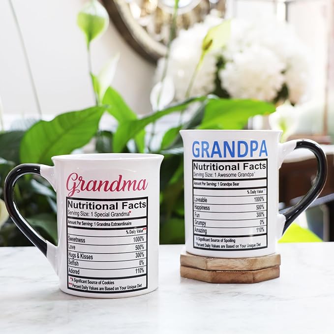 Cottage Creek Mugs - Set of Two 16oz. Large Ceramic Grandma Grandpa Coffee Cups - Ideal Stoneware Mugs for Kitchen, Office & Home Decor - Gifts for Grandparents, Women and Men, Parents