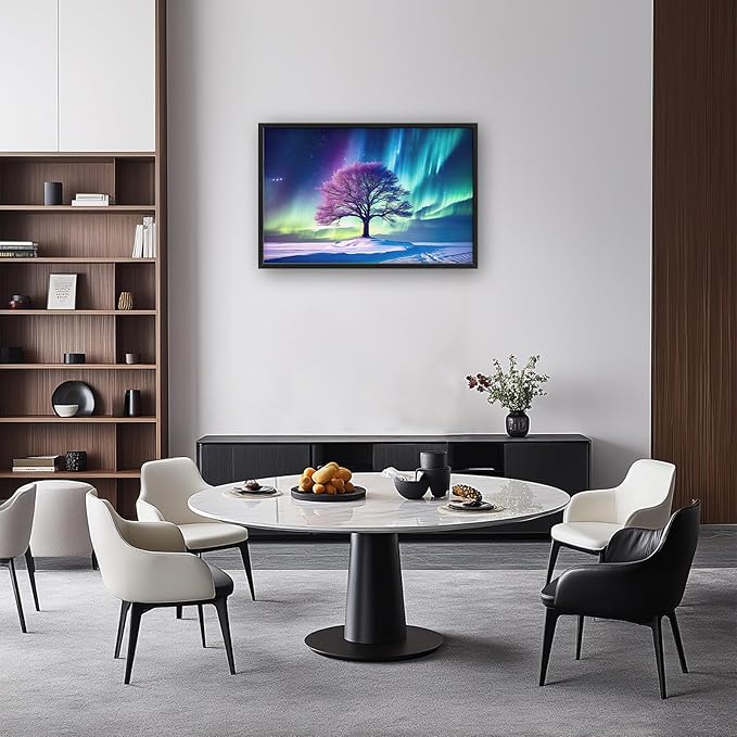 Tree of life Large Framed Wall Art Aurora Polar Lights Pictures Oversized Wall Decor Purple Aurora Polaris Canvas Print Painting Aesthetic Modern Artwork for Living Room Bedroom Office Bathroom Home Decor 36L"x24W"