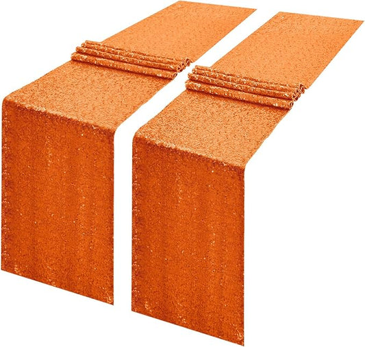 2 Packs 12 x 108 inches Orange Sequin Table Runner, Glitter Orange Table Runner for Wedding Birthday Bachelorette Holiday Party Supplies Decorations Bridal Shower Baby Shower