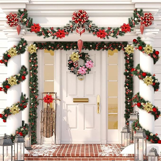 Christmas Poinsettia Artificial Flowers Decorations 5.5" Christmas Tree Wreaths Garland Decoration 12 Pcs Glitter Flowers Picks Decor for Xmas New Year Wedding Party Ornaments (Pink)