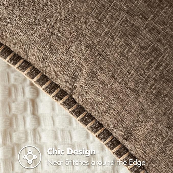 MIULEE Pack of 2 Couch Throw Pillow Covers 20x20 Inch Brown Farmhouse Decorative Pillow Covers with Stitched Edge Soft Chenille Solid Dyed Spring Pillow Covers for Sofa Bed Living Room