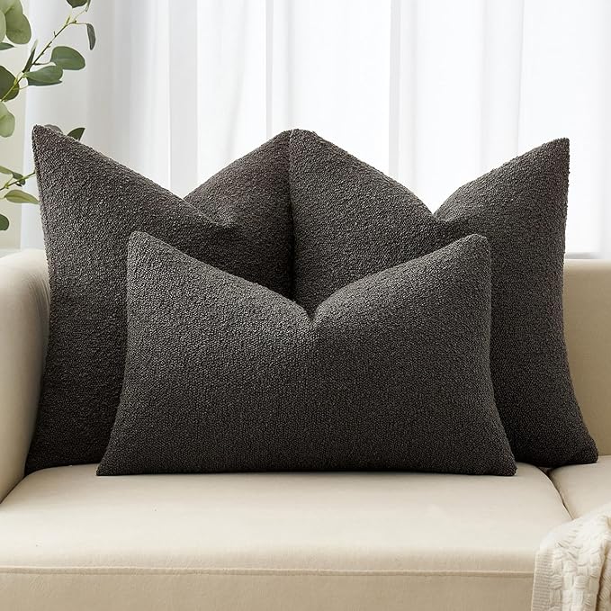 MIULEE 22x22 Inch Decorative Euro Sham Throw Pillows for Bed Set of 2 Textured Boucle Neutral Throw Pillow Covers Dark Coffee Accent Solid Euro Couch Pillowcase Cozy Soft Sofa Livingroom Home Decor