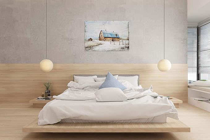 Yihui Arts Farmhouse Canvas Wall Art Hand Painted Light Blue and White Paintings Modern Abstract Rustic Pictures Artwork for Living Room Bedroom Bathroom Decor