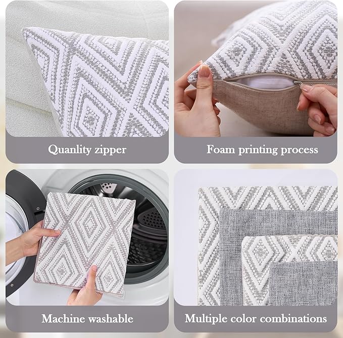 hpuk Decorative Pillow Covers Couch Pillow Covers Throw Pillow Covers for Couch, Sofa, Bed, 17x17 Inch Set of 4 Polyester Farmhouse Pillow Covers, Grey