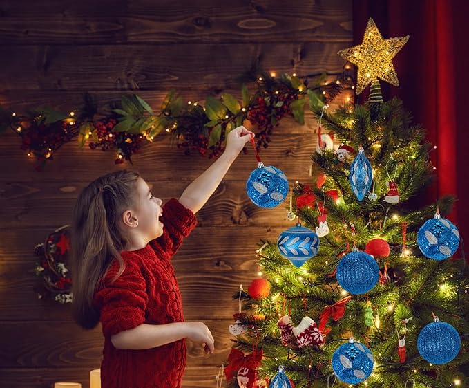 8PCS 4" Christmas Ball Ornaments Shatterproof Blue Christmas Tree Decorations Xmas Tree Balls Halloween Ornaments Décor