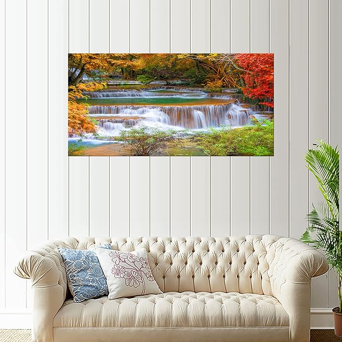 DZL Art S75375 Large Wall Art Canvas Prints Waterfall In Deep Rain Forest Jungle Painting Framed wall art for living Room Bedroom and Office Home Decor Artwork