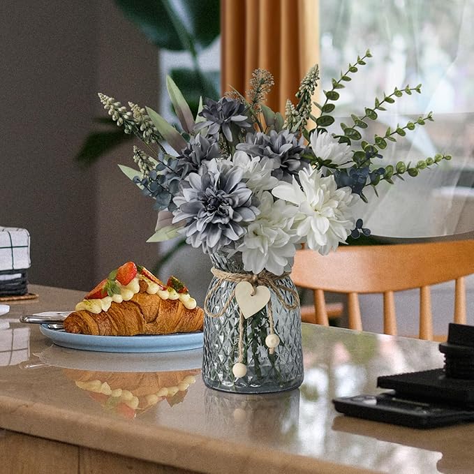 Leftover Fake Flowers in Vase,Faux Flowers in Vase,Table Centerpieces for Dining Room,Flower Centerpieces for Tables,Artificial Flowers,Kitchen Decor,Coffee Table Decor