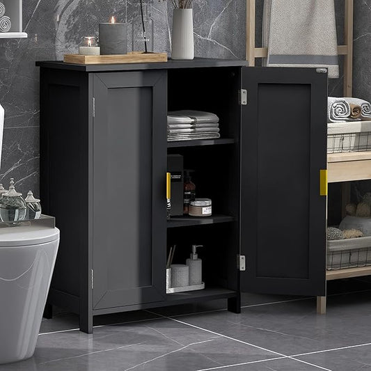 TaoHFE Black Freestanding Bathroom Cabinet with 2 Doors - Towel & Small Storage for Bathroom, Restroom, Office, Restaurant, Living Room