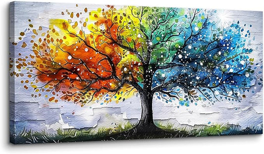 crmotu Tree of Life Large Wall Art, Colorful Tree Canvas Art Prints, Abstract Landscape Watercolor Painting, Modern Wall Decorations Living Room Bedroom Bathroom, Home Office Decor Pictures 20"X40"
