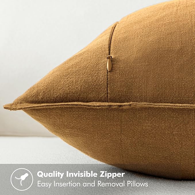 MIULEE Decorative Linen Euro Sham Pillow Covers 22x22 Inch Hazel Boho Farmhouse Neutral Couch Throw Pillows for Bed Pack of 2 Accent Modern Pillowcase Sofa Livingroom Home Decor