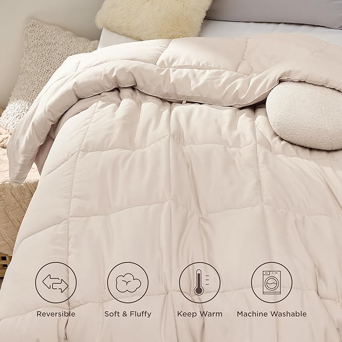 Bedsure Comforter Duvet Insert - Quilted Comforters Twin Size, All Season Duvet, GentleSoft Down Alternative Bedding, with 8 Tabs, Gifts for Women/Men, Beige, Twin 88 x 68 Inches