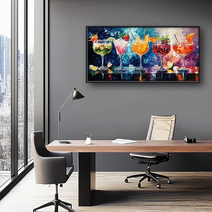 Olivine Large Wall Art, Cocktail Pictures Wall Decor, Colorful Cocktail Paintings, Liquor Canvas Prints, Framed Artwork for Bar Bathroom Bedroom Living Room Office Home Decoration 60"x30"