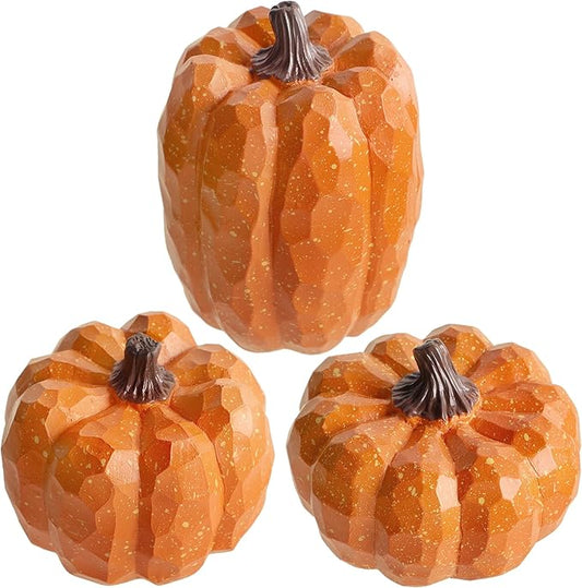 winemana Pumpkins Fall Decor Set of 3 - Artificial Resin Thanksgiving Table Centerpiece for Home Mantel Porch Office & Farmhouse, Decorative Elegant Pumpkin Autumn Harvest Decorations (Orange)