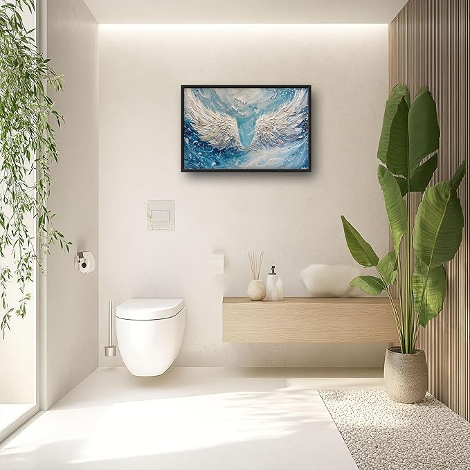 Angel Wings Large Wall Art for Living Room Framed, Christian Wall Decor Pictures, White Wings Canvas Print Painting, Aesthetic Artwork Bedroom Office Home Decor 36"x24"