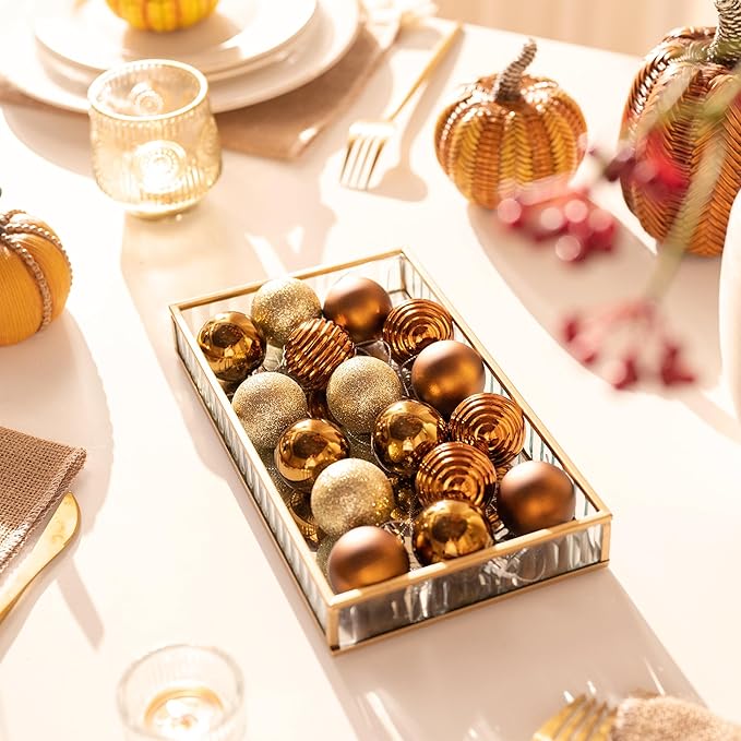 Valery Madelyn 1.57 Inches Small Christmas Tree Decorations Ornament Set for 4th of July Fall Halloween, 24ct Bronze Copper Gold Shatterproof Hanging Ball Ornaments Holiday Party Decor