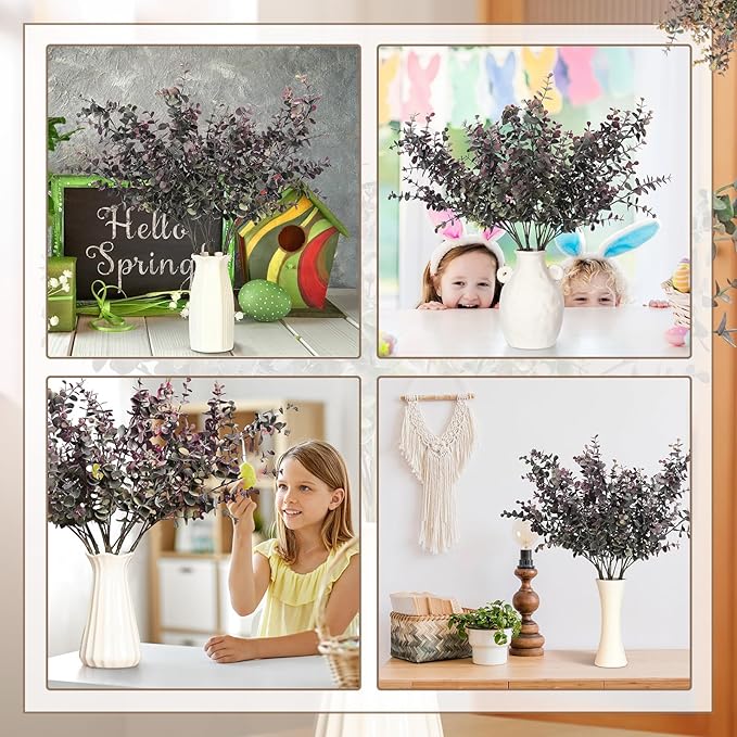 Janinka 6 Pcs 25'' Artificial Eucalyptus Leaves Fall Stems for Vases Autumn Floral Arrangements Fall Decorations Artificial Plants Fake Plant for Office Home Party Garden Fireplace Farmhouse Decor