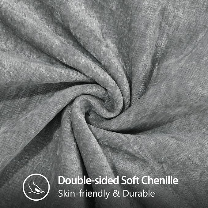 decorUhome Chenille Soft Throw Pillow Covers 26x26 Set of 2, Farmhouse Velvet Neutral Decorative Euro Pillow Covers with Stitched Edge for Couch Sofa Bed Home Decor, Neutral Gray