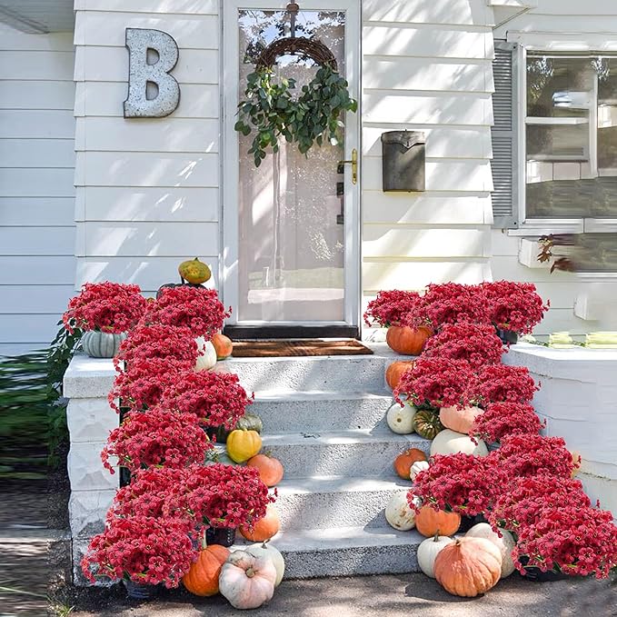 Uieke 16PCS Artificial Flowers for Outdoor UV Resistant Fake Flowers No Fade for Indoor Outside Home Garden Porch Window Box Décor (Rose Red)