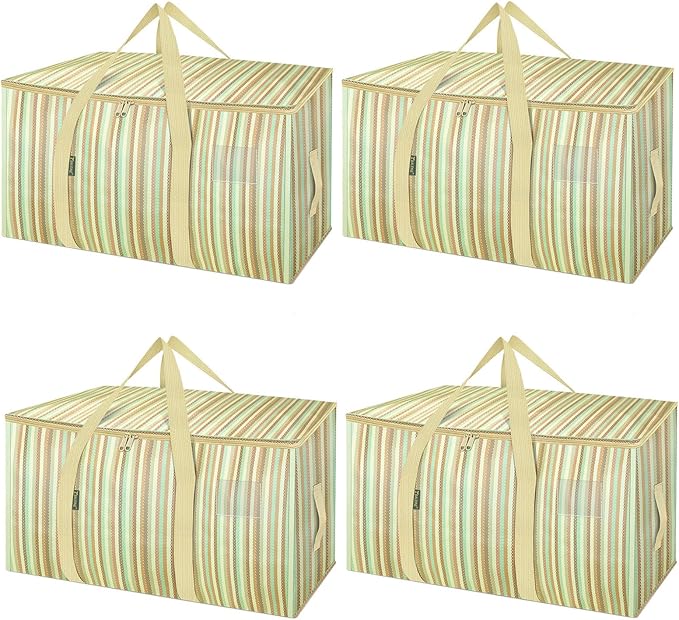 BALEINE 4-Pack Oversized Moving Bags with Reinforced Handles, Heavy-Duty Storage Tote for Clothes, Moving Supplies (Color Strip, 4-Pack)